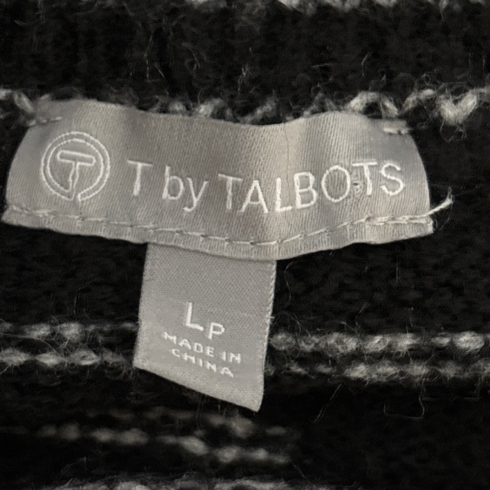 T by Talbots Women's‎ LP Mock Turtleneck Wool Blend Black White Striped Sweater - Picture 2 of 14